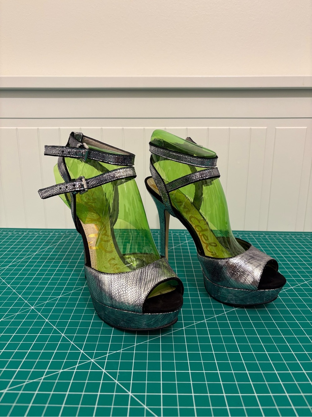 Sam Edelman Metallic Silver Platform Heels with Ankle Straps